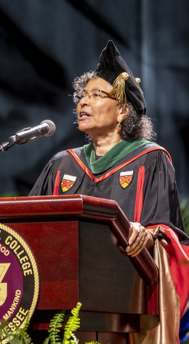 Commencement Speaker Camara Phyllis Jones, M.D., MPH, Ph.D. encourages students to “be courageous, be curious, be collective and build community.”