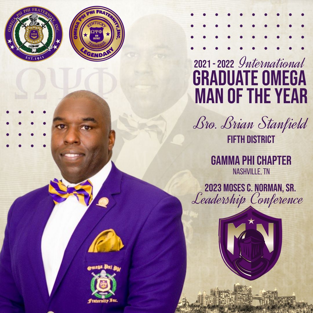 Brian Stanfield of the Gamma Phi Chapter Omega Psi Phi Fraternity