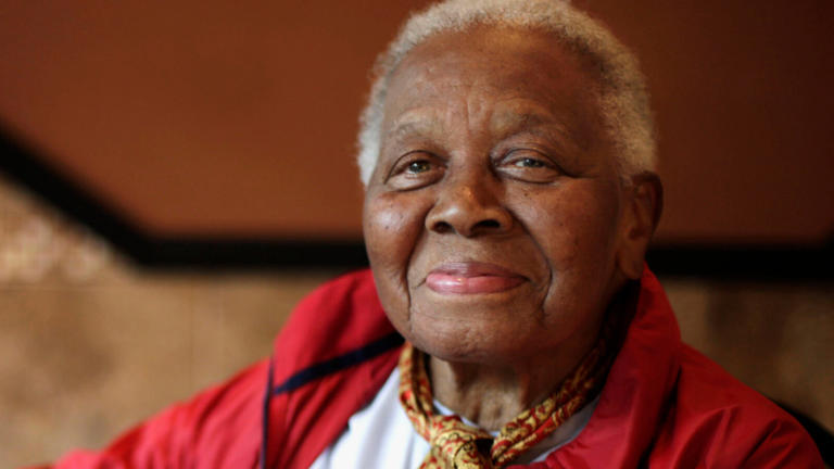 Ms. Jenkins in 2014 posing for a portrait two days before her 90th birthday. “I feel very strongly about making peace and love in the world,” she once said.