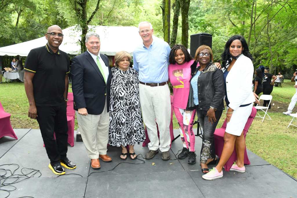 Bill Freeman joins Rosetta Miller-Perry and American Baptist College Trustees for an Airport Vendor Showcase at home of Miller-Perry.