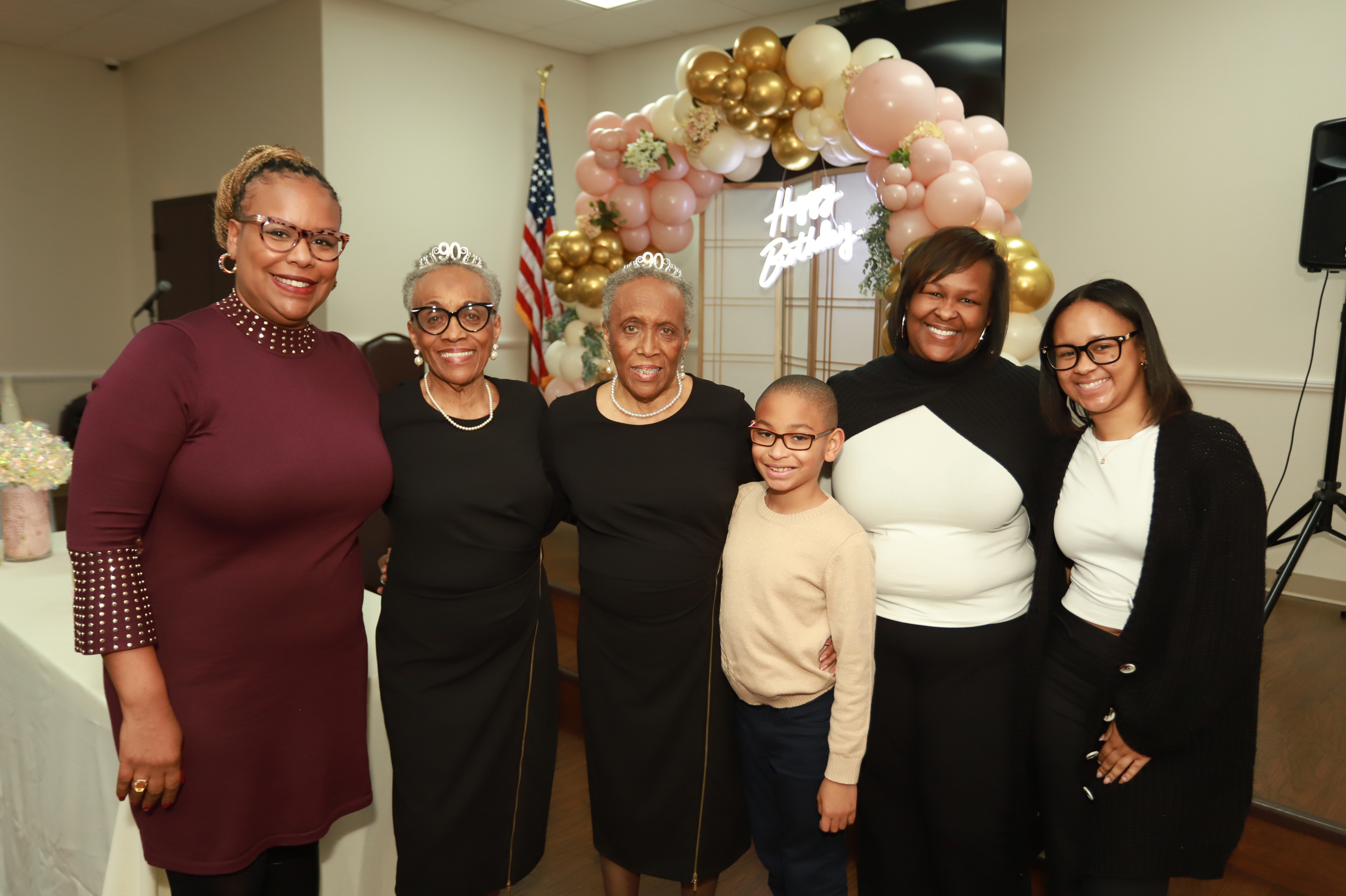 Left to right: Evelyn’s granddaughter Anethia Norris, the Twins, great-grandson, Marcellus Norris, II, granddaughter Lashonda Moore, great-granddaughter, Jorri Moore.