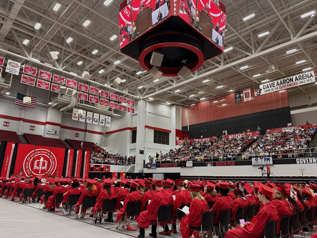 APSU graduates during one of the commencement ceremonies hosted on Friday, May 9 in the Dunn Center. | Photo by Liz Englen