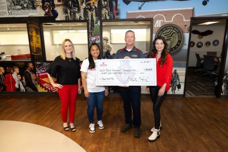 From left: FCSC President Chrissie Koeppen; APSU student, military spouse, and ROTC cadet Jasnine Montana; retired Maj. Gen. Walt Lord, APSU’s vice president for Military and Veterans Affairs; and FCSC member Antonette Chambers.