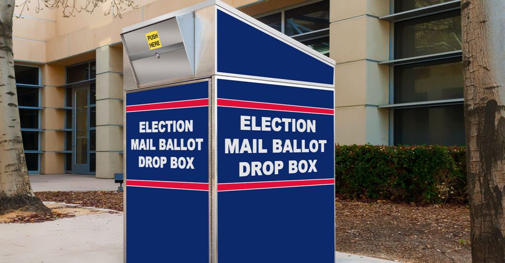 Election mail ballot drop box in red white and blue