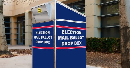 Election mail ballot drop box in red white and blue