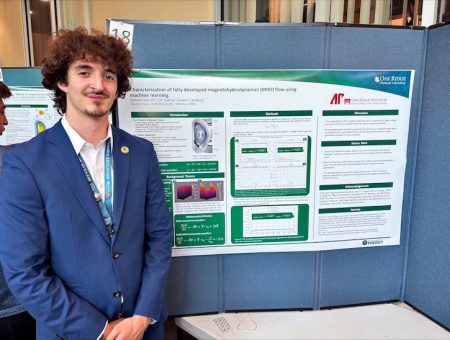 Senior engineering physics major Steven Warth presents the research he conducted at Oak Ridge National Laboratory over the summer. | Contributed photo