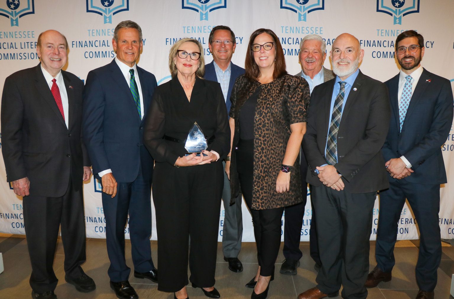 L to R: Treasurer Lillard, Governor Bill Lee, TriStar Bank Senior Vice President Ann Petty, House Speaker Cameron Sexton, TriStar Bank Chief Financial Officer Kelley McCall, Lt. Gov. Randy McNally, The King's Daughters' School Senior Director of Programs John Griffin, TNFLC Director Bill Parker.