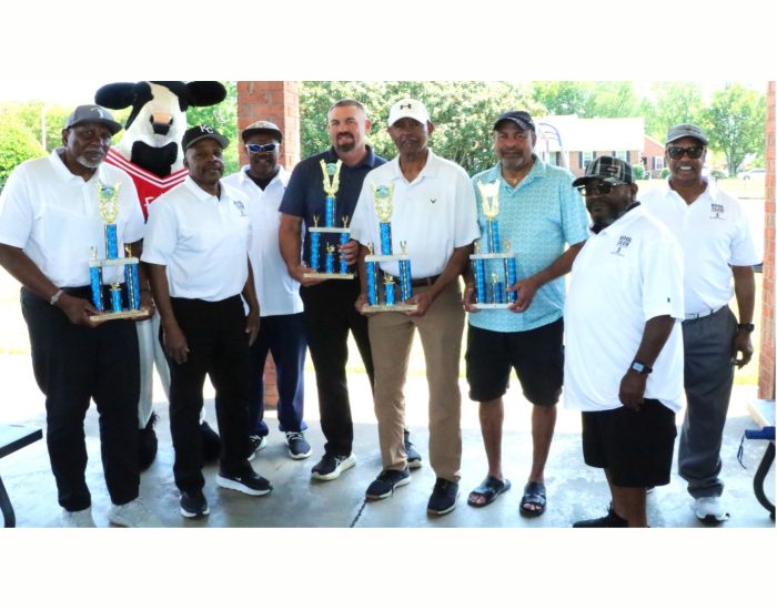 L to R 1st Place Holding Trophies (Boyd, Henderson, Moore, Thomas) Cooper - Vice President, Hill & Woods - Founders, Grimes – President